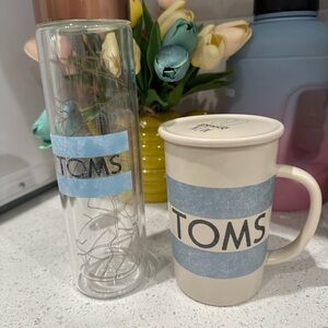 TOMS Cream Mug and Clear Bottle Set